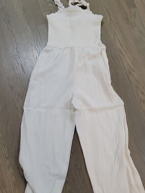 Fun & Flirt Cream Smocked Bodice Wide-Leg Jumpsuit